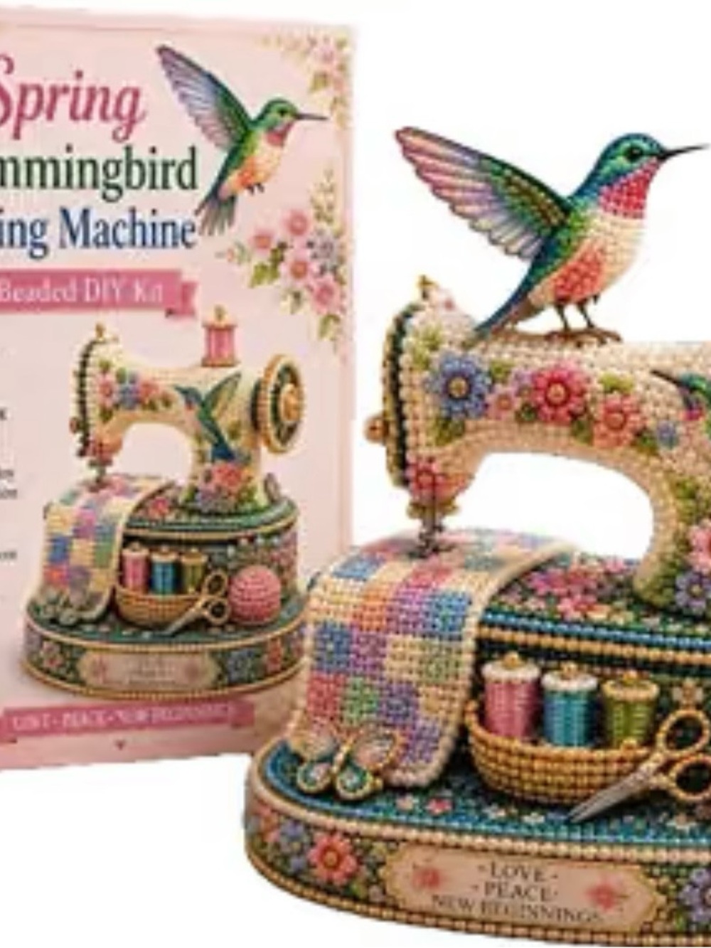 3D Beaded DIY Kit - Spring Hummingbird Sewing Machine - Picture 2 of 3